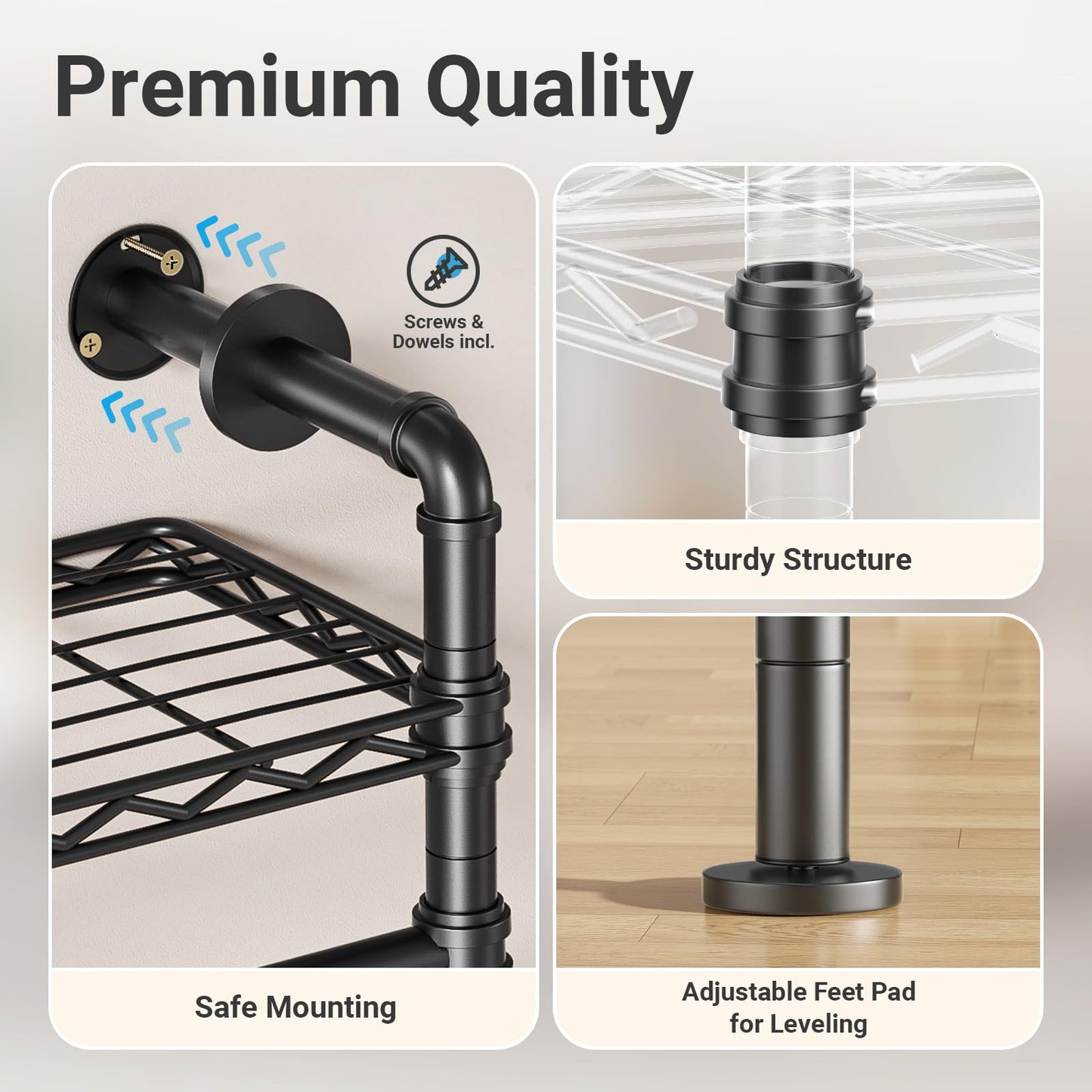 Timate U4 U Shape Garment Rack Heavy Duty Clothes Rack for Hanging Clothes, Expandable Industrial Pipe Clothing Rack Wall Mounted Closet Extra Large Closet Rack Walk in Closet System, Closet Kit Black