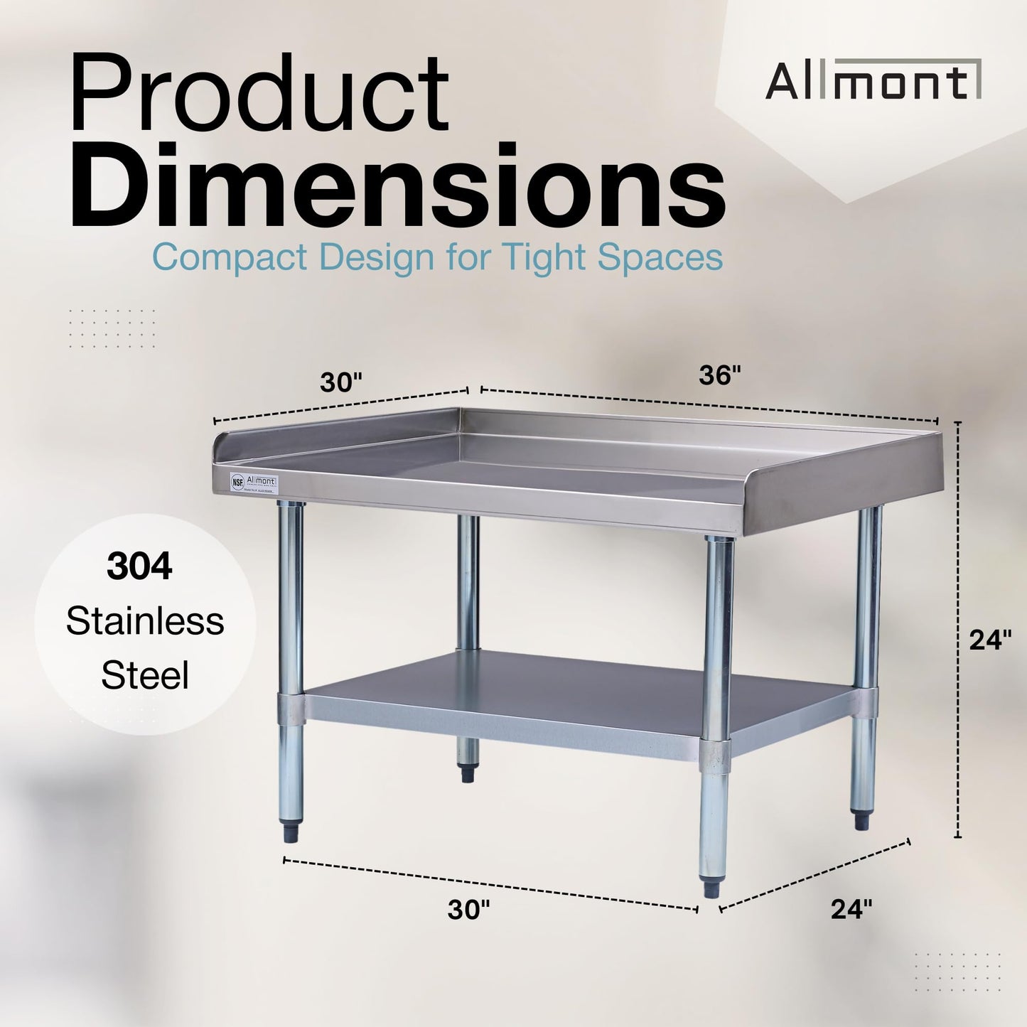 Allmont 16 Gauge All Stainless Steel 30"X36"X24"H Equipment Stand