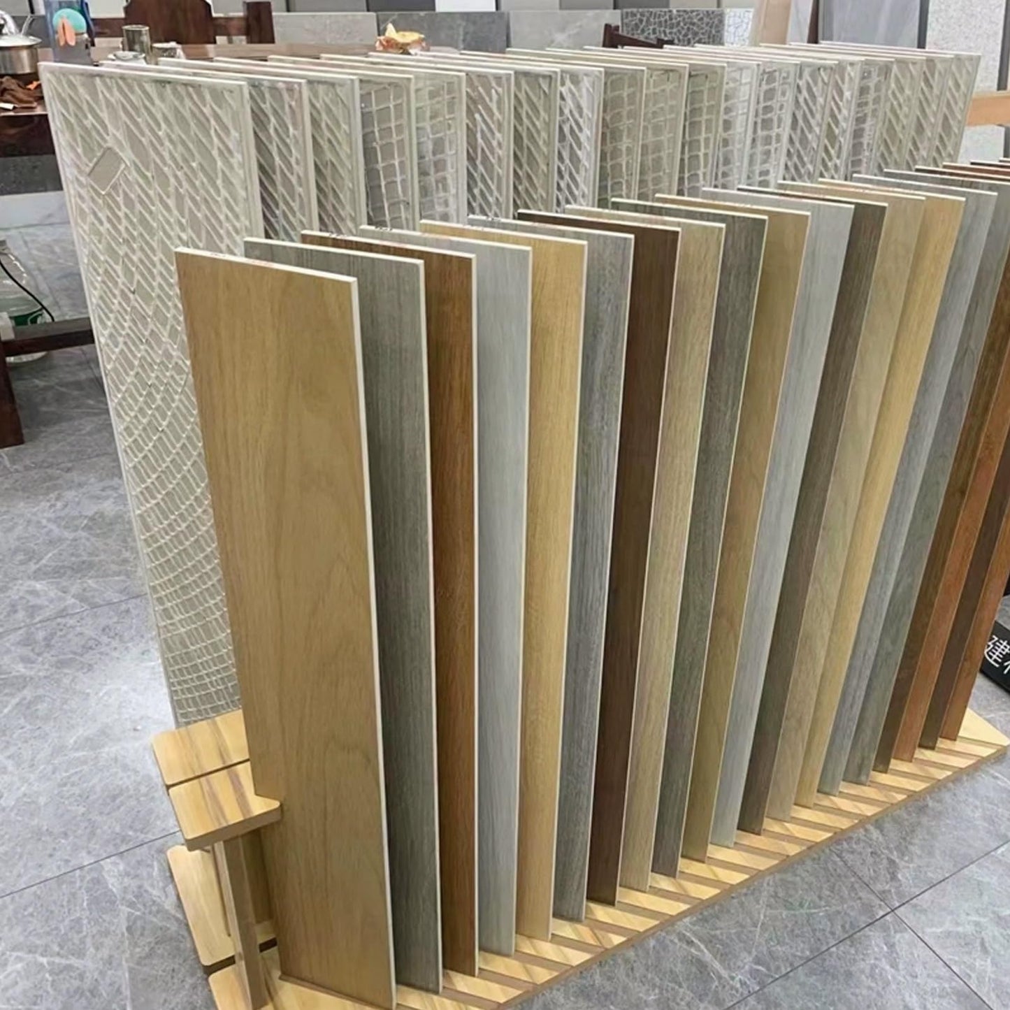 Wooden Tile Display Rack - 10/18 Tier Porcelain Sample Stand, 31" x 45" Organizer for Marble Slabs, Durable Retail Shelf for Building Materials, Perfect for Showrooms and Stores