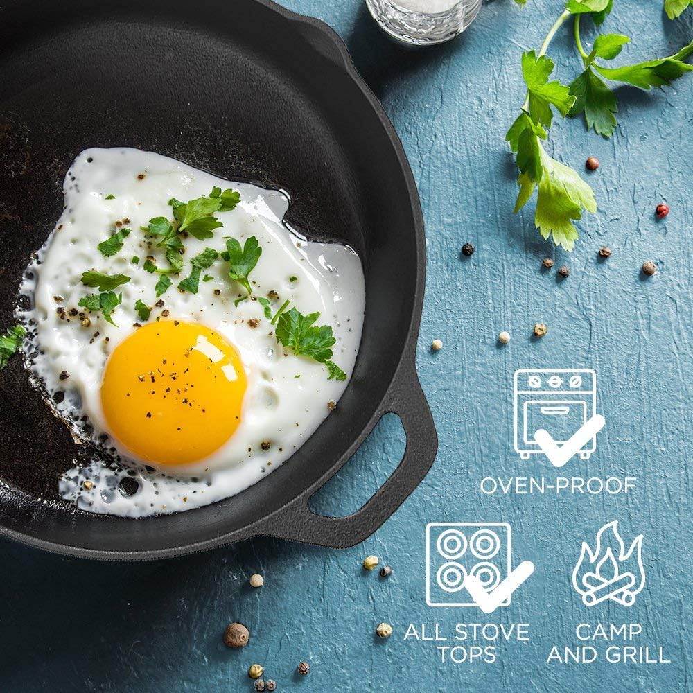 Fresh Australian Kitchen 12" Nonstick Cast Iron Skillets - Pre Seasoned Frying Pan Cookware for Cooking