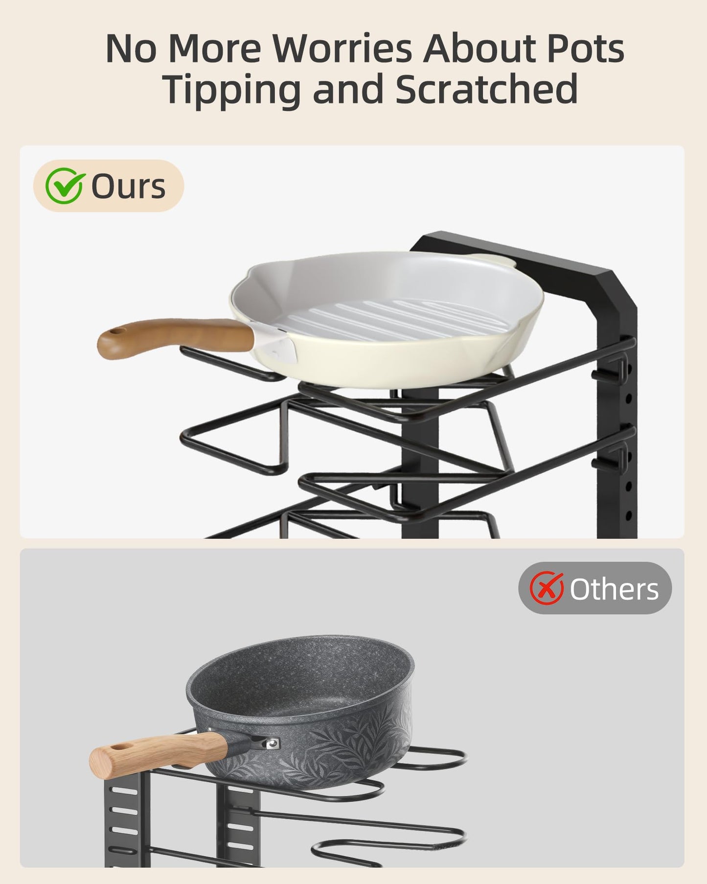 GIGIFTREE Pots and Pans Organizer under Cabinet, 5 Adjustable Tiers Heavy-Duty Pan Pot Organizer with 16.5" Height, Holds 55 LB - Cast Iron Skillets, Griddles, Shallow Cookware