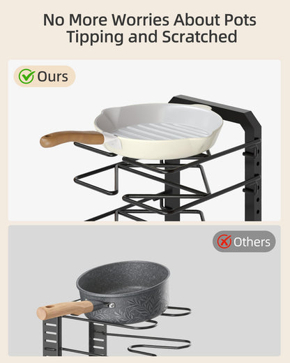GIGIFTREE Pots and Pans Organizer under Cabinet, 5 Adjustable Tiers Heavy-Duty Pan Pot Organizer with 16.5" Height, Holds 55 LB - Cast Iron Skillets, Griddles, Shallow Cookware