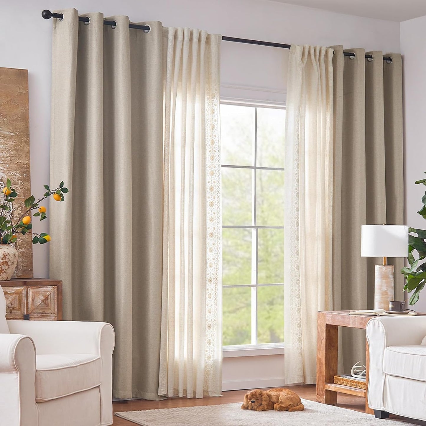 jinchan Blackout Linen Textured Curtain, 84 Inches Long, Thermal Insulated Grommet Top Window Drape for Bedroom