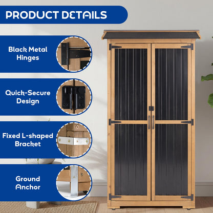 Storage Cabinet Outdoor Garage Cabinets with 3 Adjustable Shelves, Lockable Door, Wood & Metal Weather-Resistant Pantry Cabinet for Patio Garden Home Farm (33.3" Lx 21" Wx 69" H)