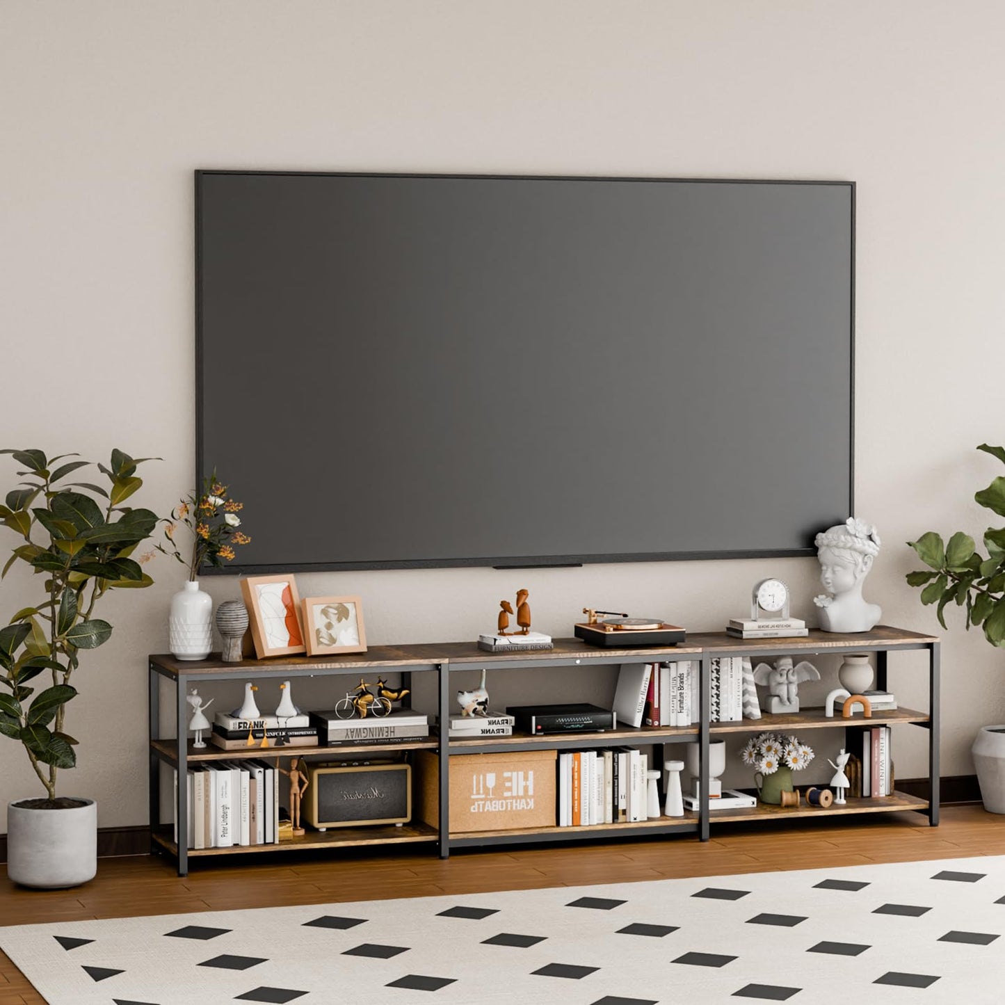 Aquzee 100 inch TV Stand, Extra Large 98" Wide Entertainment Center for 85" - 110" Television, 3 Tier Heavy Duty Wood Console Table with Storage for Living Room Home Theater