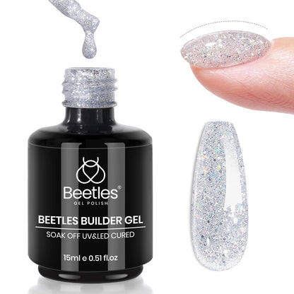 Beetles Builder Gel Set,3 Pcs 8 in 1 Nail Strengthening Apex Building Extension for Beginner DIY Salon at Home,Clear Builder Nail for Nails with Base and Top Coat Gel,UV & LED Lamp Needed