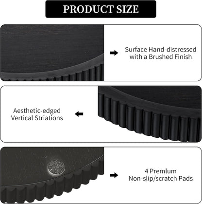 12" Hanobe Decorative Tray for Coffee Table: Black Round Centerpiece Tray for Home Decor - Wood Modern Farmhouse Decor