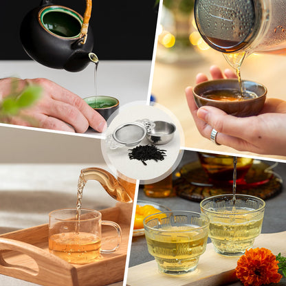 Oqqlin 8 Pcs Mesh Tea Filter Strainers, 304 Stainless Steel Loose Tea Infuser Strainer with Petal Handles and Drip Bowl for Juice Coffee Filter, Sliver, 2.5 Inch