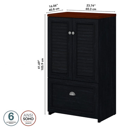 Bush Home Fairview 2 Door Storage Cabinet with File Drawer in Antique Black and Hansen Cherry