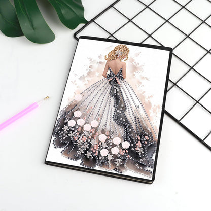JISHSHAY Diamond Painting Notebook Journal Diamond Art Note Book Gem Art Sketch Book Gem Painting Diary Mosaic Kits for Adults Blank Notebook with Special Shaped 14.5×21cm/5.7×8.26in Dancer