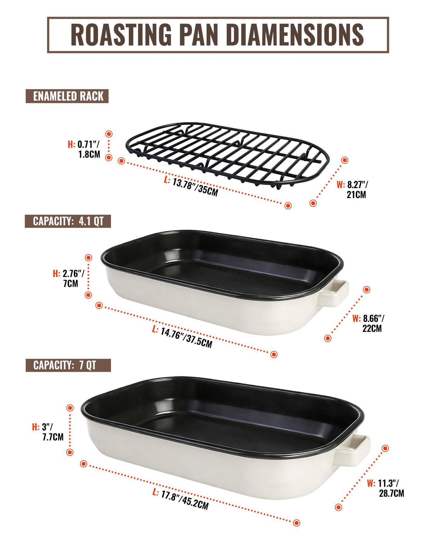 MCCSI Roasting Pan for Oven with Rack 6-Piece Enamel Lasagna Baking Dishes Set 14&17 Inch, 572°F High Temperature Resistance Dishwasher Safe Non-Stick Deep Turkey Roaster Pan Mothers Day Gift Bakeware