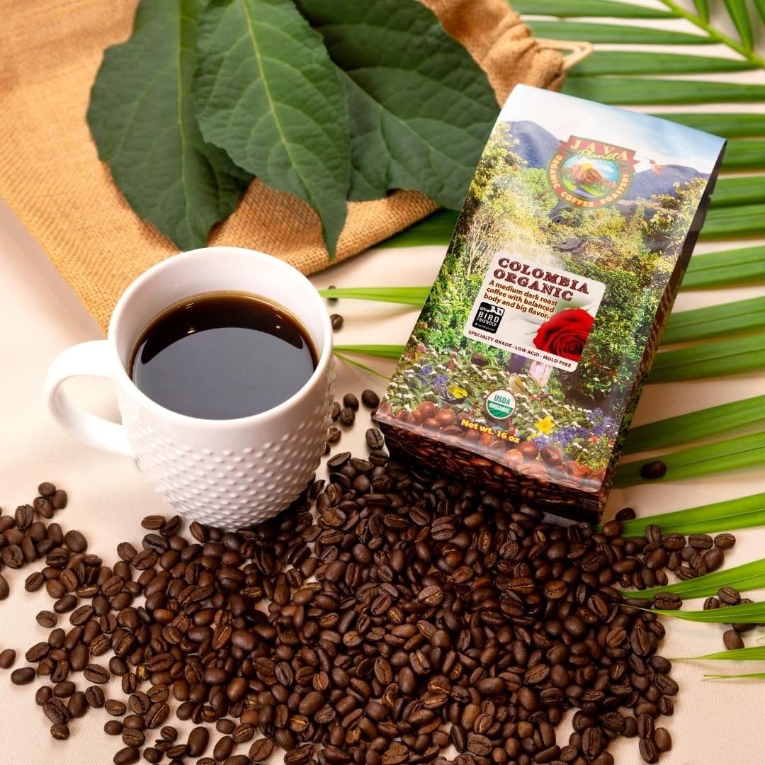 Low Acid Organic Coffee – Whole Bean, Mold-Free & Stomach Friendly by Java Planet, Colombian Single Origin Coffee, Medium Dark Roast, Smooth Full Flavored, 1LB Bag