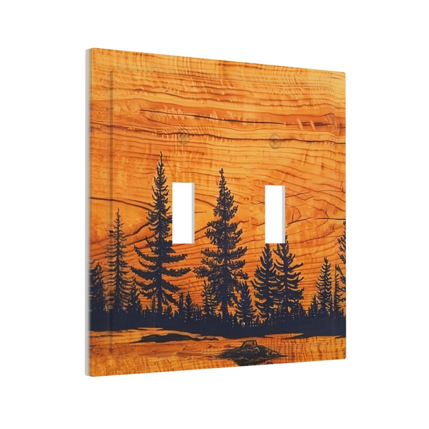 Country Farmhouse Brown Rustic Pine Tree Forest Woods Wooden 2 Gang Double Toggle Light Switch Cover Wallplate Decorative Outlet Covers Electrical Switchplate For Bathroom Bedroom Decor 5 * 4.9