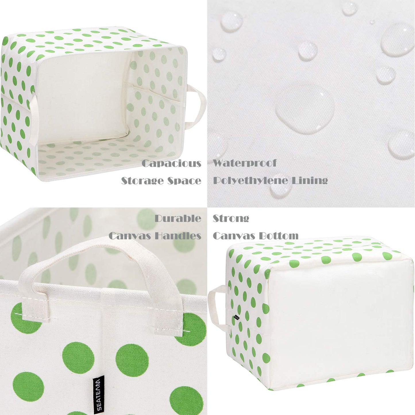 Sea Team Collapsible Canvas Storage Basket with Handles, Waterproof Rectangle Bin, Foldable Closet Organizer, 16.5 x