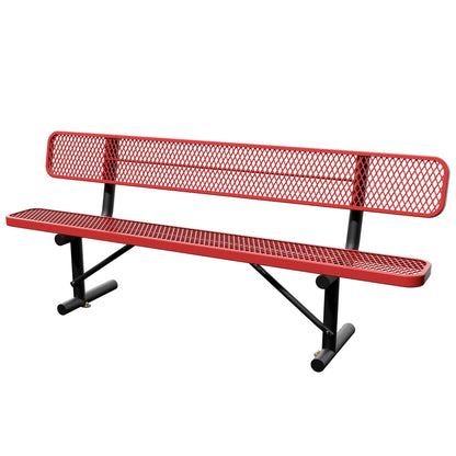 Sunnibety 8 Feet Steel Park Bench for Outside, Outdoor Bench with Backrest & Portable Frame, Commercial Benches for Shopping Malls, Stores, Parks, Patios, Decks, Red