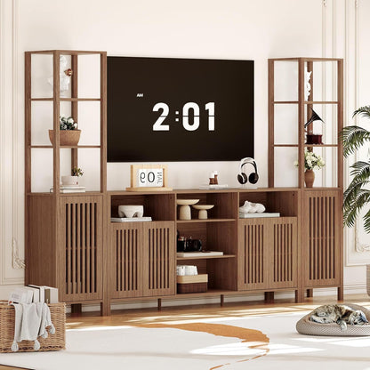 Garvee Large TV Stand with Set of 2 Bookcases, Farmhouse Entertainment Center for 70" Television with Storage Cabinets & Bookshelves, Modern Media Console Table for Living Room, Bedroom