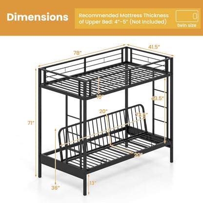 Giantex Twin Over Twin Futon Bunk Bed, Convertible Metal Bunk Bed with Futon Frame, 2 Ladders & Safety Guardrails, Heavy Duty Sofa Couch Beds with Under-Bed Space, for Kids, Teens, Adults, Black