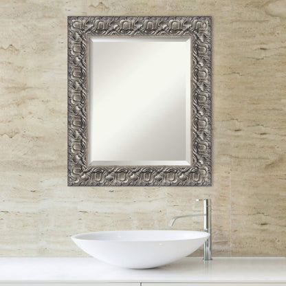 Amanti Art Silver Bathroom Mirror for Over Sink, 26x22 Silver Luxor Rectangle Vanity Mirror, Small Traditional Wood Frame, Hangs Horizonally and Vertically, Bathroom Wall Decor, Beveled Edge