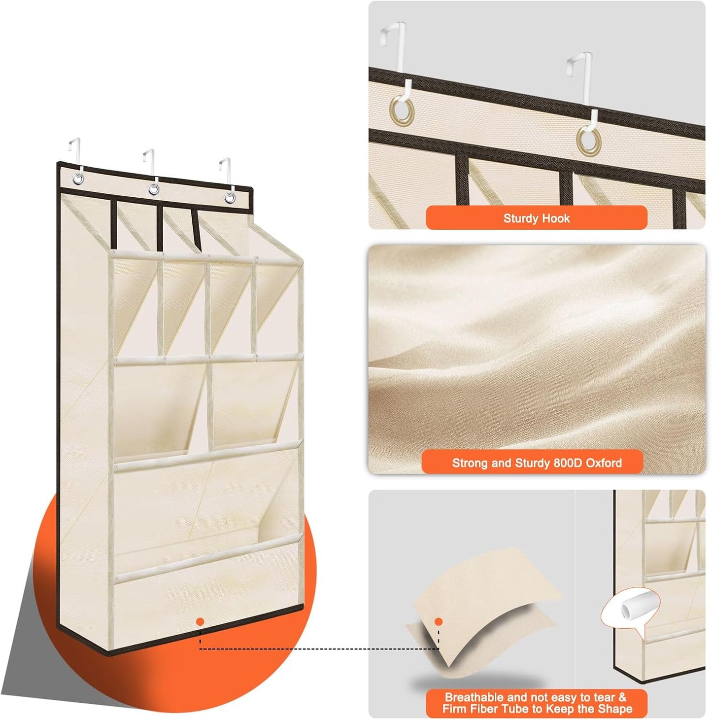 Over the Door Shoe Rack, Short Hanging Organizer with Large Deep Pockets for 14+ Pairs Shoes, Dorm Storage