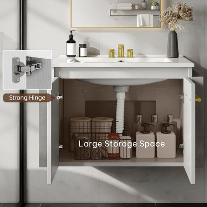 YITAHOME Bathroom Vanity 24 Inch White Soft-Closing Double Extra Large Doors Bathroom Floating Modern Vanity