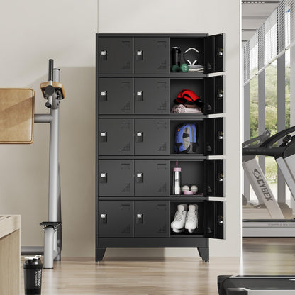 Lusiwry Metal Lockers for Employees-15 Doors Storage Locker with Shelves and Lockable Steel Cabinet for School,Gym,Office,Staff,Assembly Required,Black