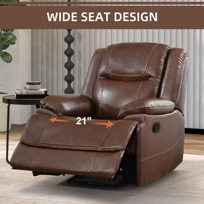 EBELLO Genuine Leather Recliner Manual Chair for Living Room, 1 Seater Reclining Sofa Chair with Headrest and Armrest, Modern Durable Home Furniture for Small Space, Meeting Room, Vintage Brown
