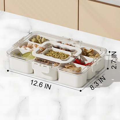Divided Serving Tray with Lid and Handle - 9 Compartment Snack Box Container Portable Storage Organizer Container for Fruit, Candy, Veggie, Nuts, Spices& Snacks, Perfect for Party, Travel& Picnic