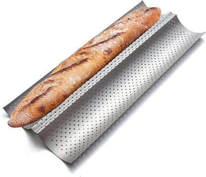 2 15" 6.3", KITESSENSU Nonstick Baguette Pans for French Bread Baking, Perforated Loaves Baguettes Bakery Tray, x