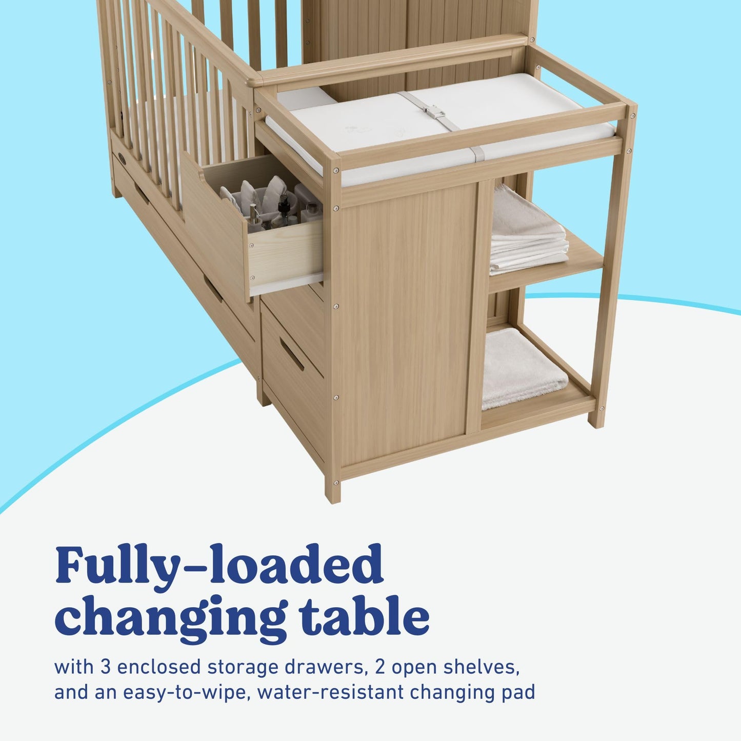 Graco Hadley 5-in-1 Convertible Crib & Changer – GREENGUARD Gold Certified, Fits Standard Crib Mattress, Converts to Toddler Bed and Full Bed, 4 Adjustable Mattress Heights (Driftwood)