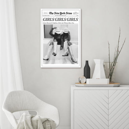 FBKDVC 24x36in Trendy Coastal Cowgirl Newspaper Wall Art Print Poster Black Canvas Wall Art Prints Girls Just Wanna