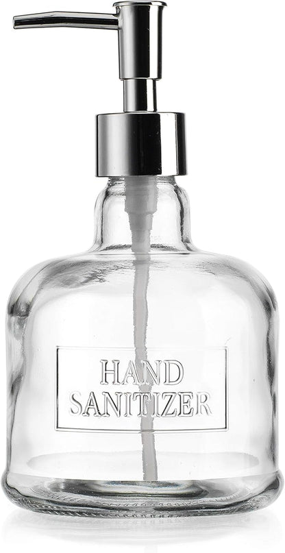 Elegant Home 18 Oz 7" Clear Embossed Glass Hand Sanitizer Dispenser Holder Bottle - Refillable Acrylic Pump for Soap,