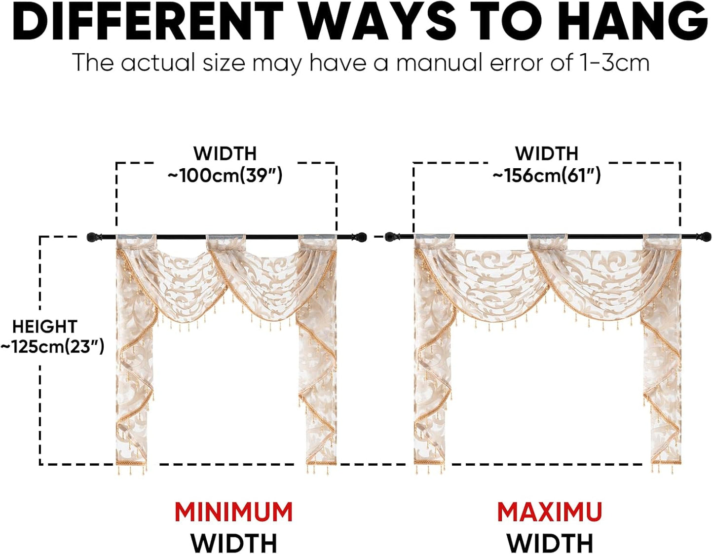 NAPEARL Waterfall Valance Window Treatment for Living Room, Two Swags Valance, Kitchen Bedroom Decoration
