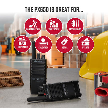 Cobra PX650 BCH6 - Professional/Business Walkie Talkies - Rechargeable, 300,000 sq. ft/25 Floor Range, Dust Protected and Splashproof (IP54 rating), Two-Way Radio Set (6-Pack)