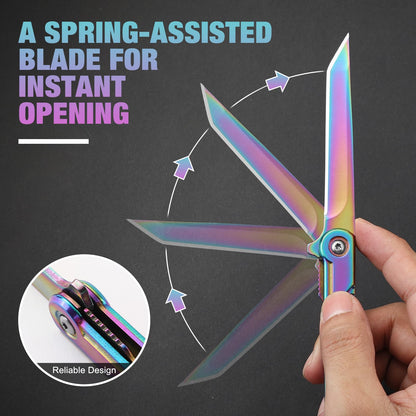 DRACHENADER Tanto Folding Knife for Women and Men, Rainbow Pocket Knife Color Slim Gentleman's Tanto Balde Small EDC Knife for Keychain