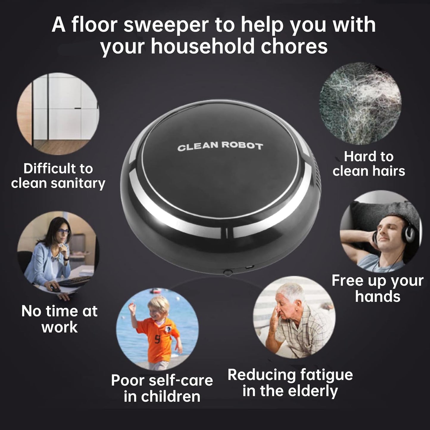 USB Rechargeable Automatic Vacuum Cleaner, Intelligent Floor Cleaner for Home or Office Sweeping Machines (Black)