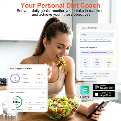 Smart Kitchen Food Scale with Nutritional Calculator, Calorie Fat Carbs Protein Tracker, Free App, Barcode Scan, Food Preload, On-Screen Nutrient Display, Personal Goals, 11 lb / 5 kg