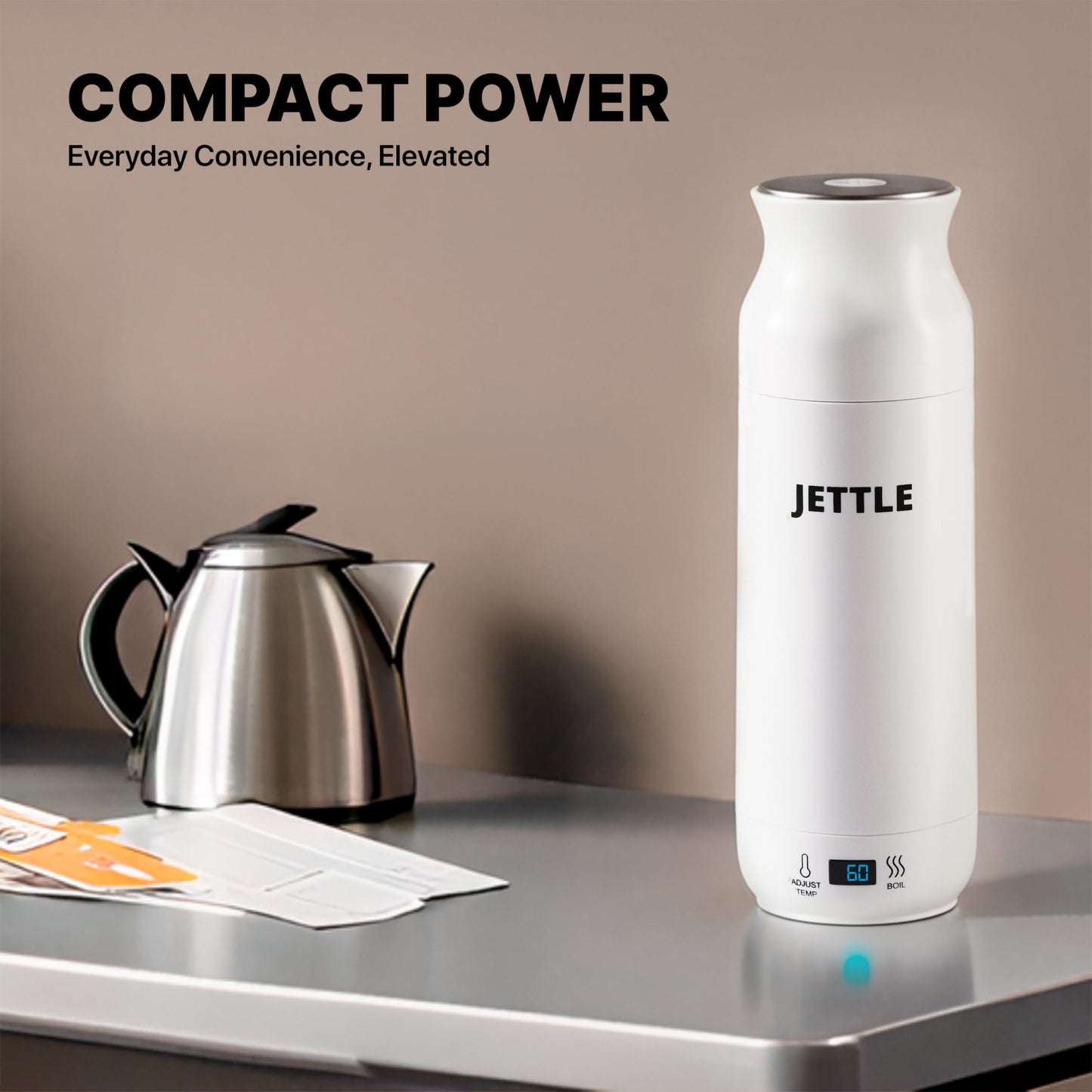 Jettle Electric Kettle - Travel Portable Heater for Coffee Tea Milk Soup - Stainless Steel Travel Water Boiler tea pot with Temperature Control - LED - Automatic Power Off - 450ml - Kitchen Appliance