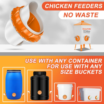 6 ZenxyHoC DIY Chicken Feeders No Waste, Ports Poultry Feeder with Hole Saw for Buckets Troughs Orange