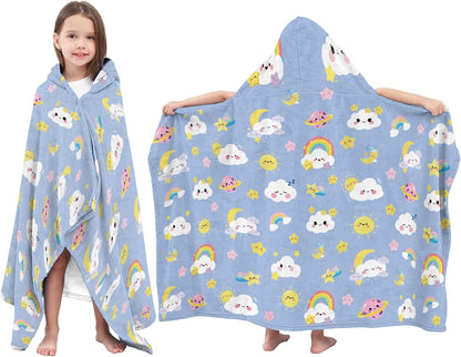 JOPJOLIW 30" 50", Cozy Clouds Hooded Beach Towel for Kids, Blue Sky Hooded Towels for Toddlers X Moon Clouds Stars Warm