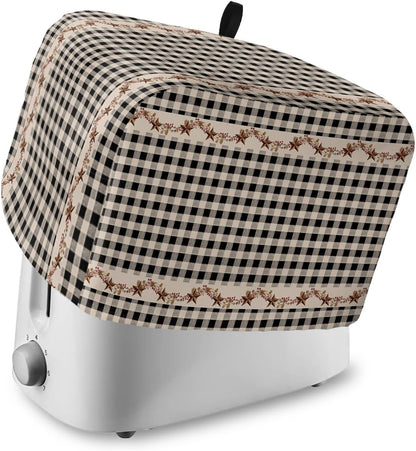 Country Star Berry Black Buffalo Plaid Toaster Dust Cover, Soft Washable 2 Slice, Pockets for Small Appliance Protection