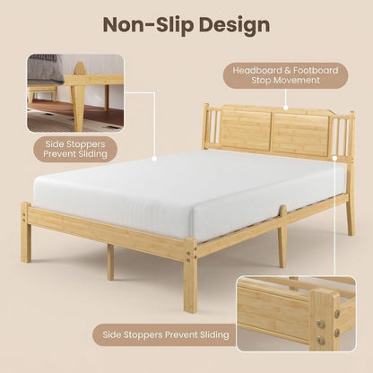 Askeld Bamboo Queen Bed Frame with Headboard, 14 inch Wood Platform Bed Frames Queen Size No Box Spring Needed, Rustic Farmhouse Heavy Duty Bedframe Noise Free, Easy Assembly