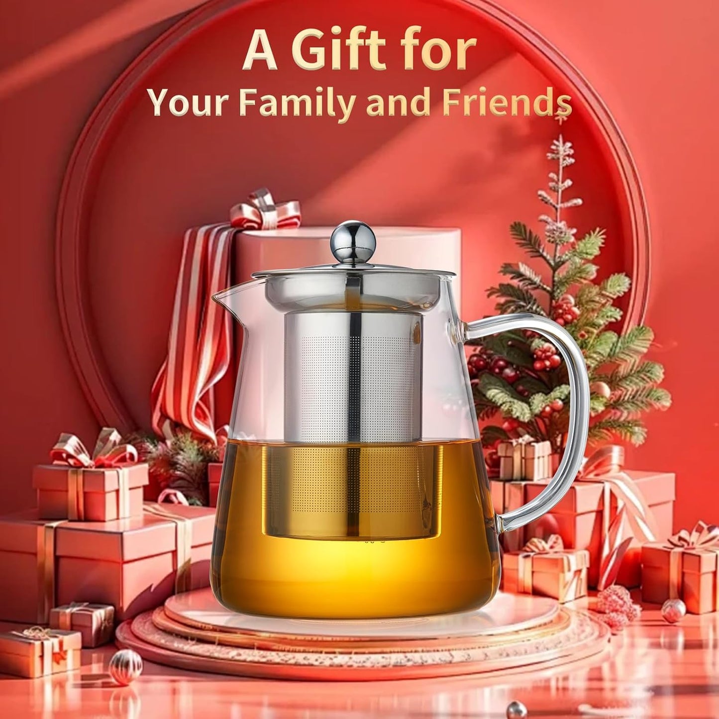 Glass Teapot 18.6 oz, Borosilicate Glass Tea Pot with Detachable Stainless Steel Infuser for Loose Leaf Tea