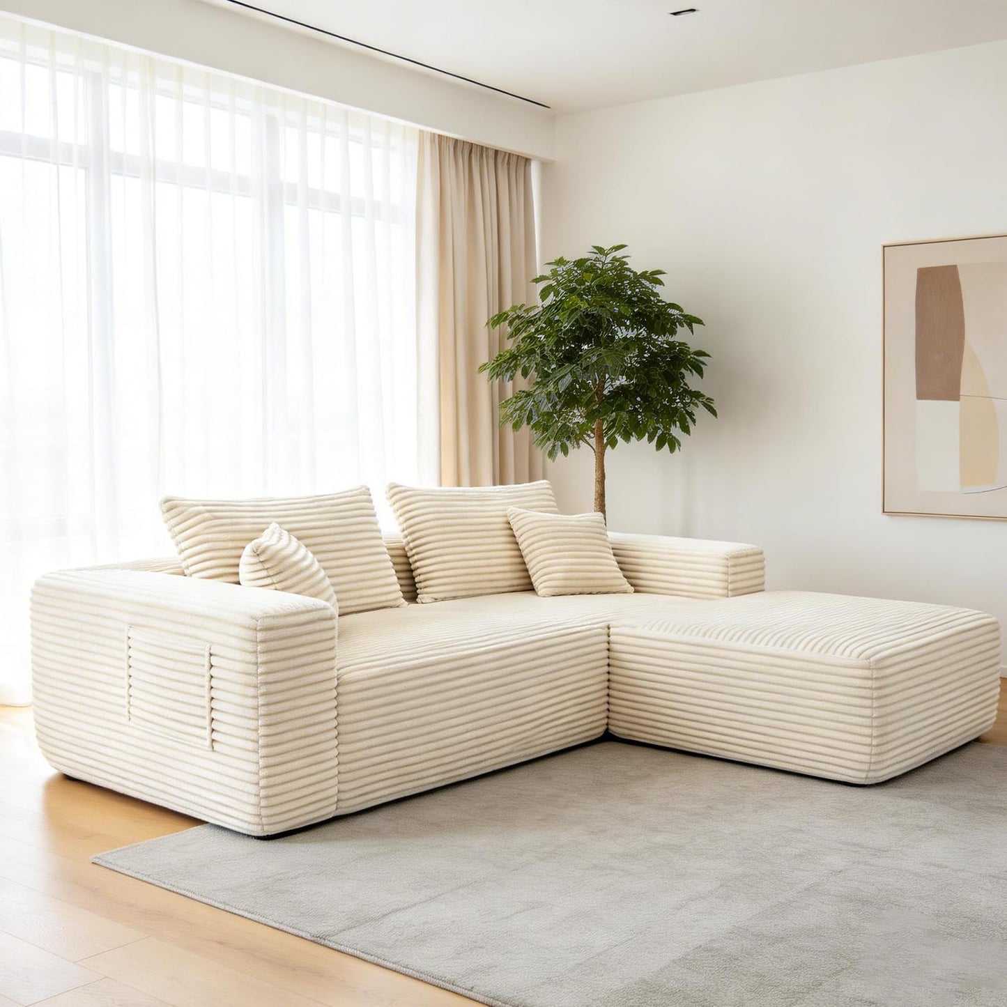 EVLIQUIL L-Shaped Modular Sectional Sofa 103.5" Beige - No Assembly Couch for Living Room, High Resilience Sponge & Spring Support