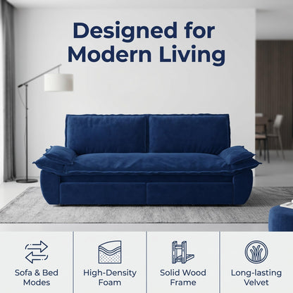 Trygoal Queen Sofa Bed, 3-in-1 Convertible Pull Out Couch, Velvet Couch with Pull Out Bed, Couch that Turns into Bed, Sleeper Sofa Bed for Living Room, Apartment, Small Space, Blue