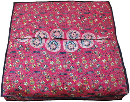 24" 24" INDIAN CRAFT CASTLE Red Peacock Mandala Barmeri Large Floor Pillow Cover Cushion Meditation Seating Ottoman