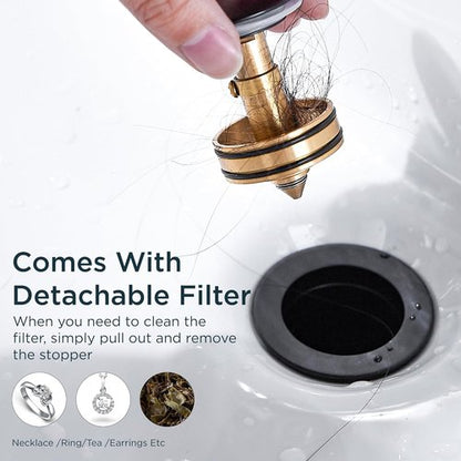 FORIOUS Bathroom Sink Drain - Pop-Up Assembly with Detachable Basket Stopper | Matte Black, 304 Stainless Steel