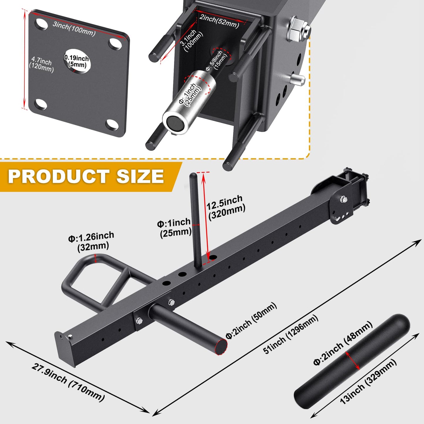 Kipika Power Rack Jammer Arms - Adjustable Height & Angle Lever Arm System for 2x2 Power Cages with 5/8" or 1" Holes - Fits 2-Inch Olympic Plates - 1 Pair (‎for 2" x 2" Racks with 5/8" or 1" Holes)
