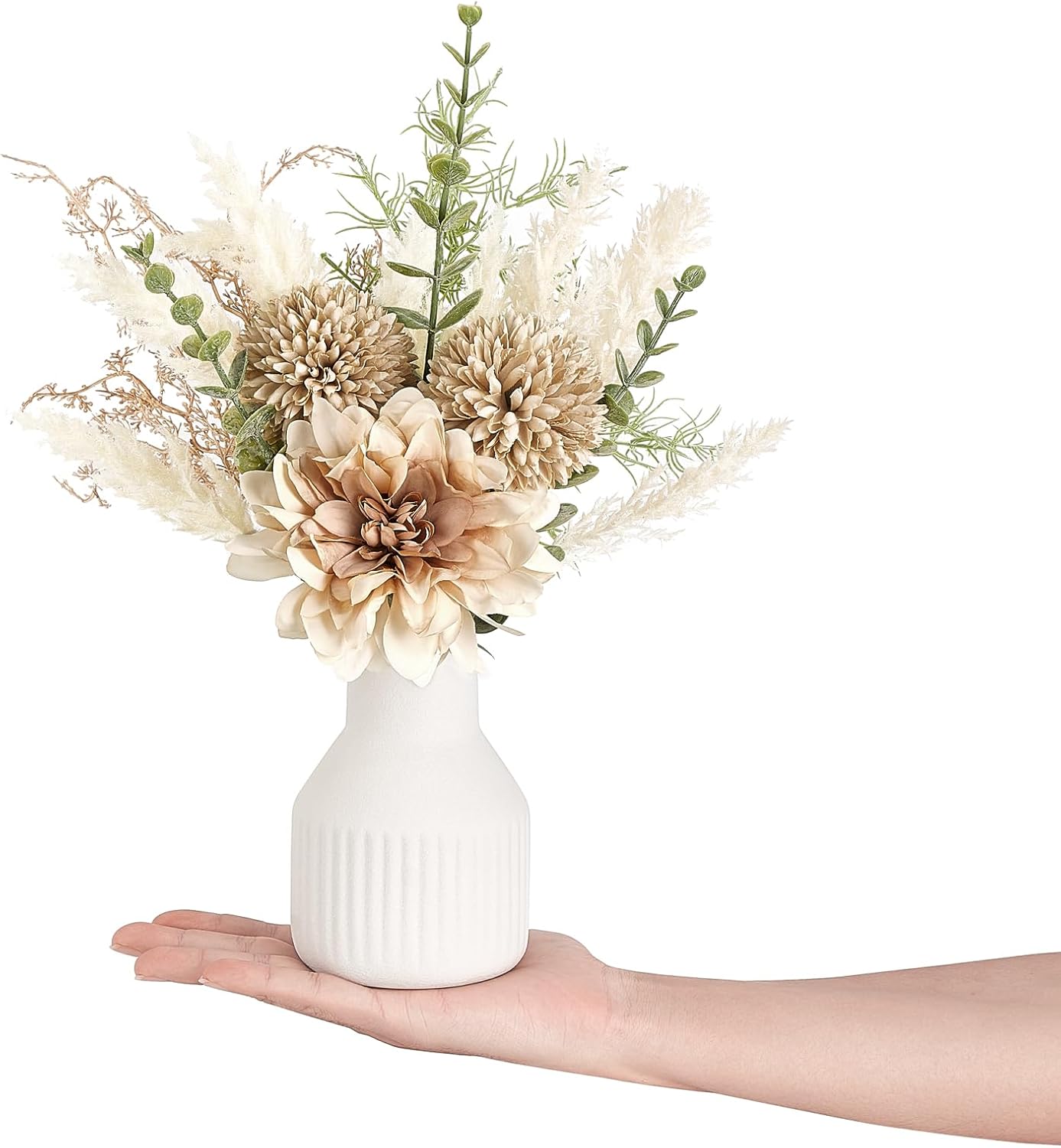 12.5" Mkono Small Artificial Flowers in Ceramic Vase Centerpieces Coffee Table Decor, Silk Flower Arrangements for Home