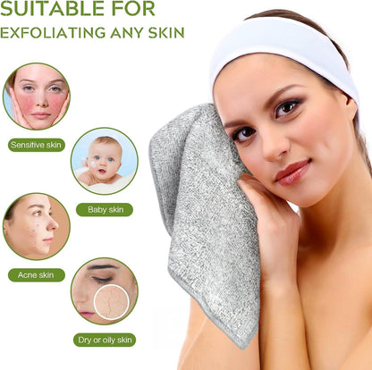 SINLAND 6 Pack Microfiber Face Towels Ultra Soft Bamboo Charcoal Facial Washcloths Reusable Makeup Remover Cloths Face Cloth for Bath 12Inch x 12Inch