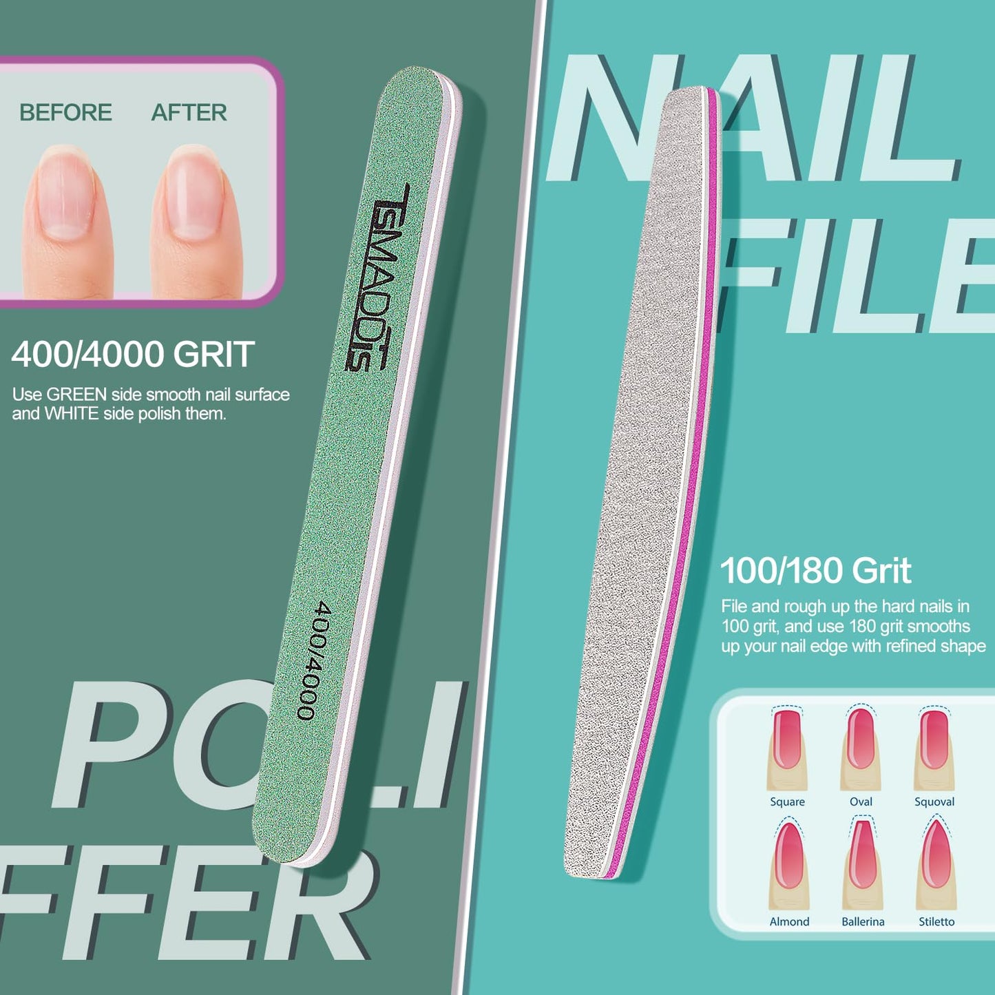 TsMADDTs Manicure Tools Kit Nail Care Kit with 3PCS Files, 2PCS Buffer Blocks, 2PCS Polishing Buffers, Cuticle Nipper, Pusher and Cuticle Oil